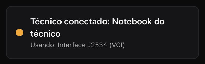 Na oficina: Técnico conectado: Notebook do técnico. Usando: Interface J2534 (VCI).